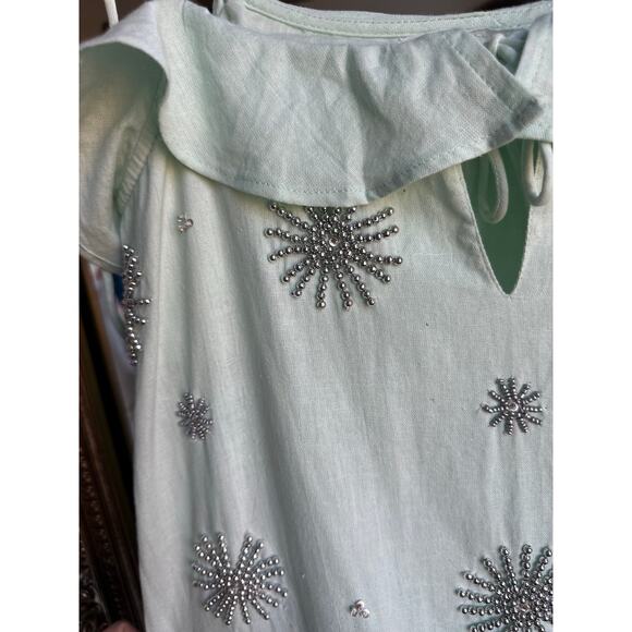 SUNDRESS Revolve Rare Mint Green Beaded Star Tiered Midi Dress XS/S - Picture 7 of 9